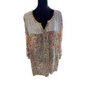 Croft & Barrow Plus Size 3X Floral Lace Yoke Dress Long Sleeve V-Neck Babydoll